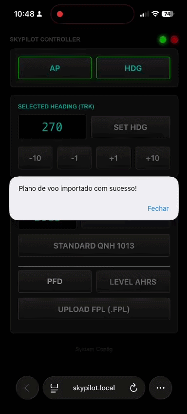 Demonstração do modo de navegação lateral LNAV do NeoPilot